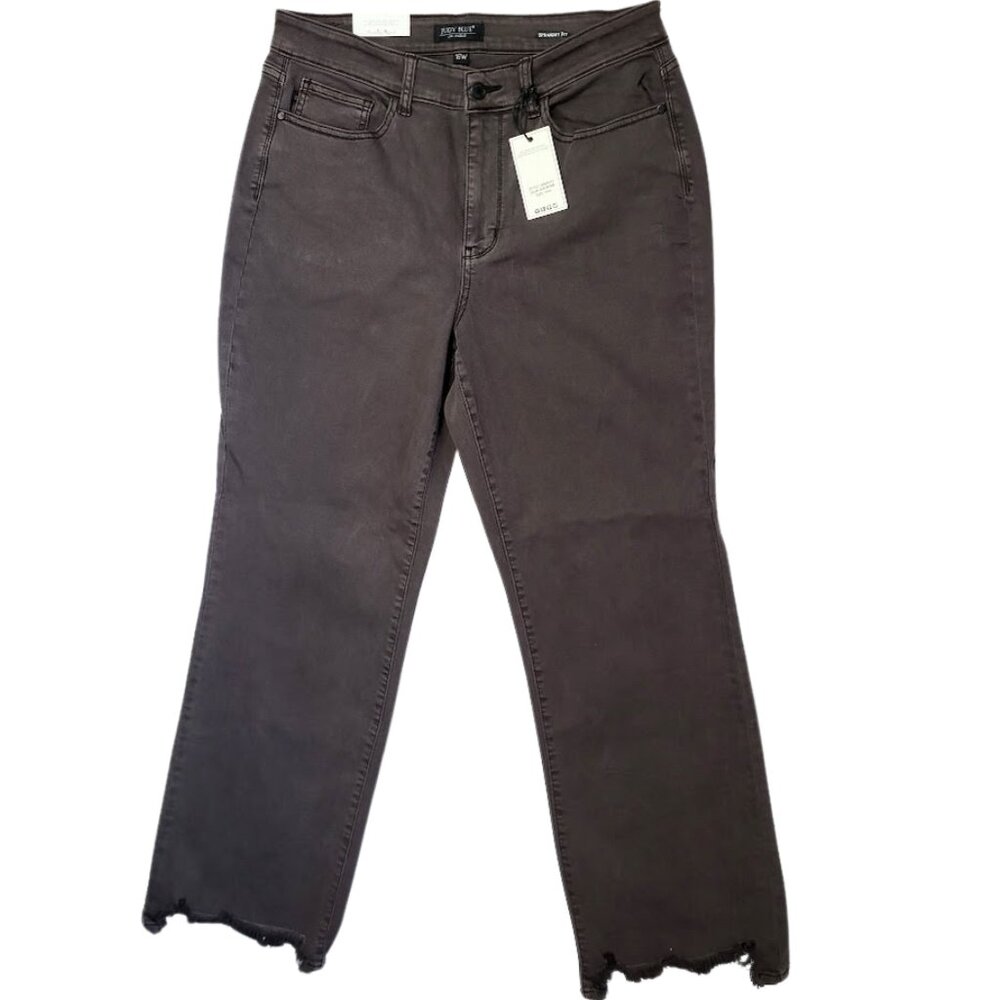 JUDY BLUE Dark Brown Straight Fit Raw Hem Jeans - NWT Women's Plus Size 16 W